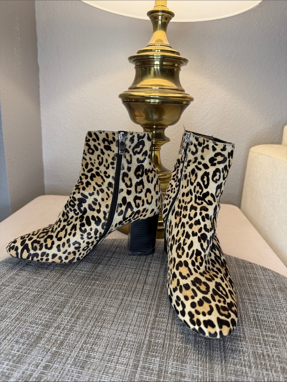 Halogen Leopard Print Ankle Booties in Tan and Black